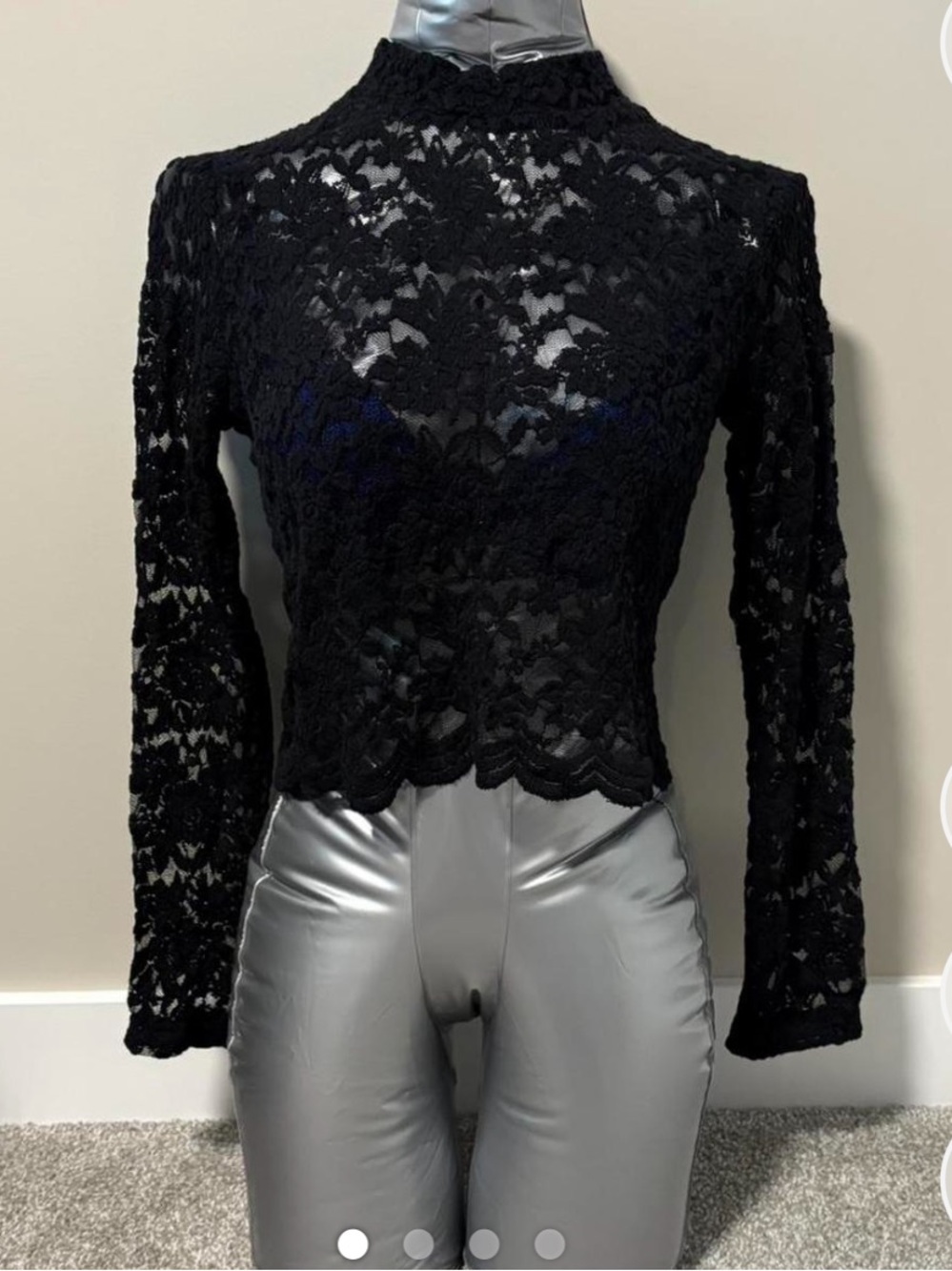 2 bundle white and black floral lace mock neck long sleeve top